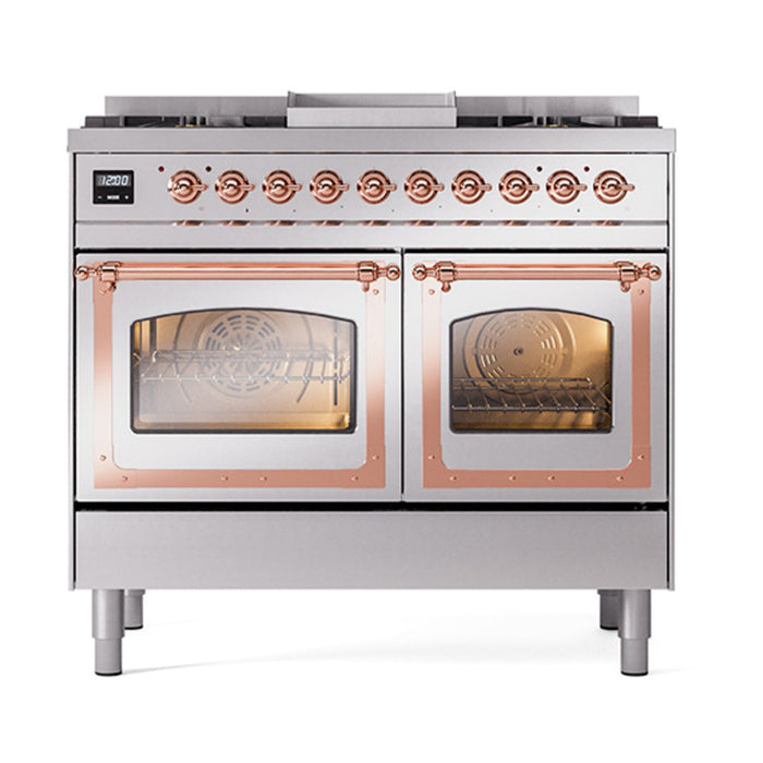 ILVE Nostalgie II Noblesse 40" Dual Fuel Range with 9 Sealed Burners + Griddle, Triple Glass Door - UND40FNMP