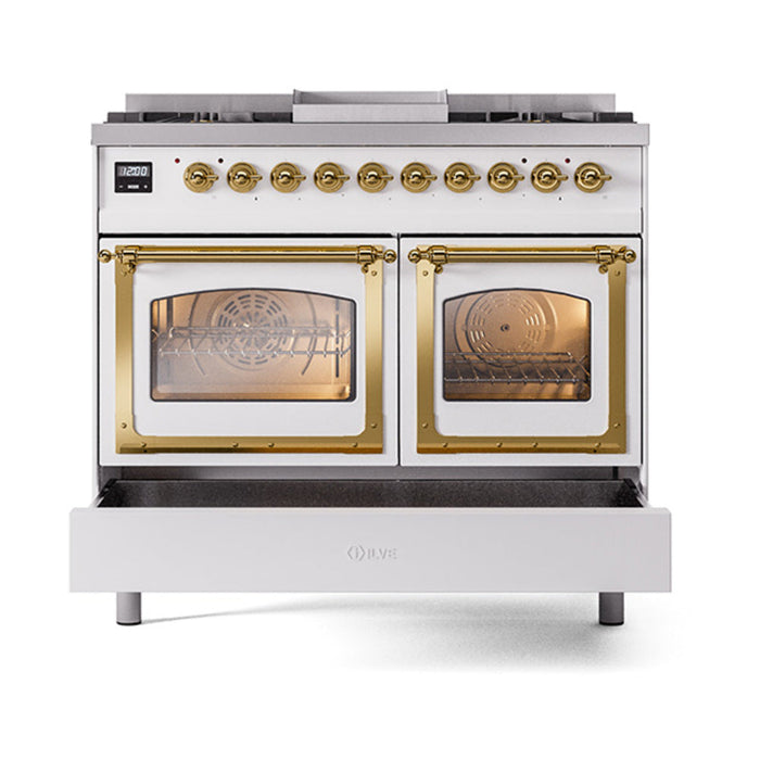 ILVE Nostalgie II Noblesse 40" Dual Fuel Range with 9 Sealed Burners + Griddle, Triple Glass Door - UND40FNMP