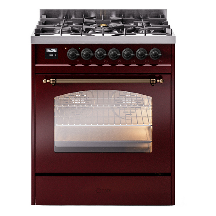 ILVE 30" Nostalgie II Dual Fuel Range with 5 Sealed Burners, Triple Glass Door- UP30NMP