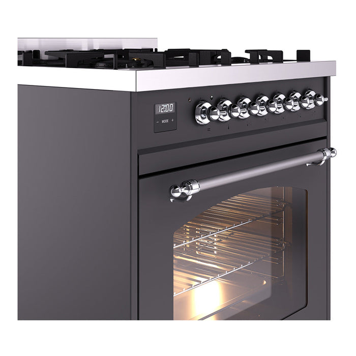 ILVE 30" Nostalgie II Dual Fuel Range with 5 Sealed Burners, Triple Glass Door- UP30NMP