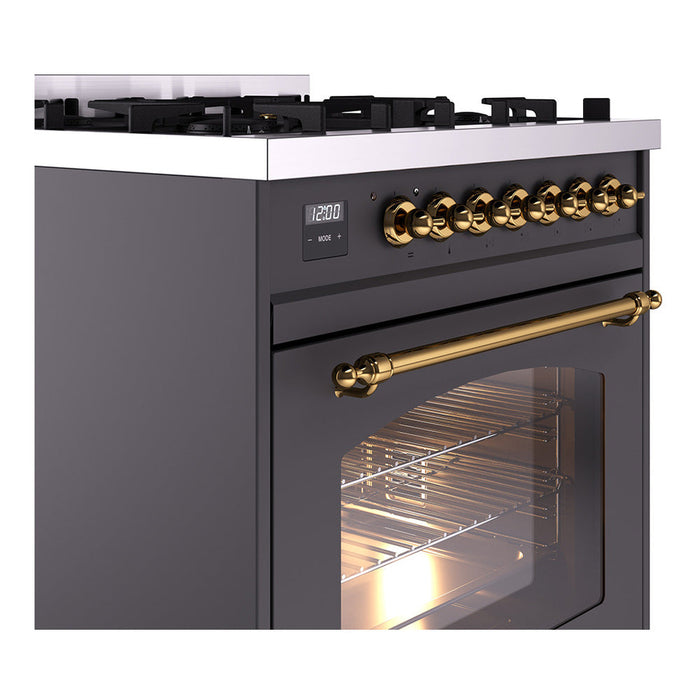 ILVE 30" Nostalgie II Dual Fuel Range with 5 Sealed Burners, Triple Glass Door- UP30NMP