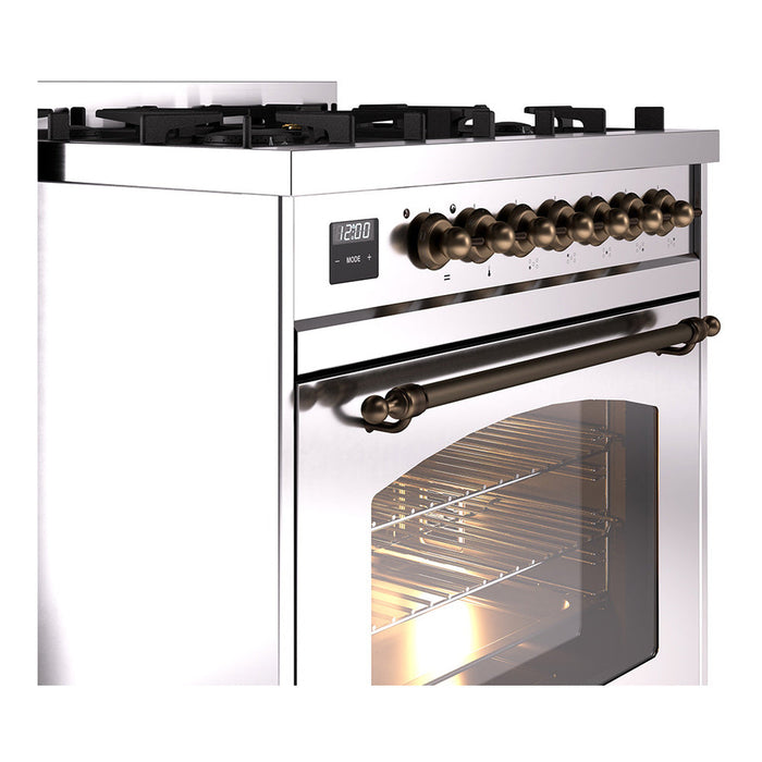 ILVE 30" Nostalgie II Dual Fuel Range with 5 Sealed Burners, Triple Glass Door- UP30NMP