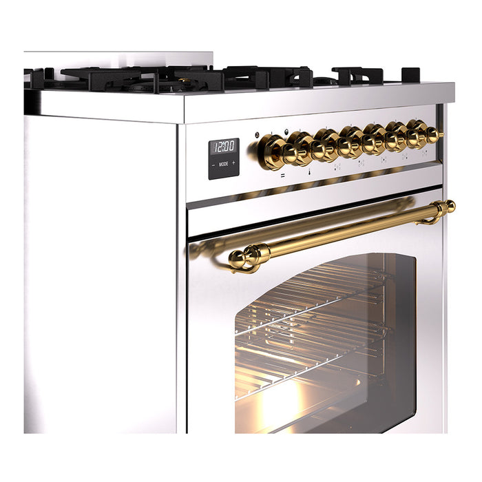 ILVE 30" Nostalgie II Dual Fuel Range with 5 Sealed Burners, Triple Glass Door- UP30NMP