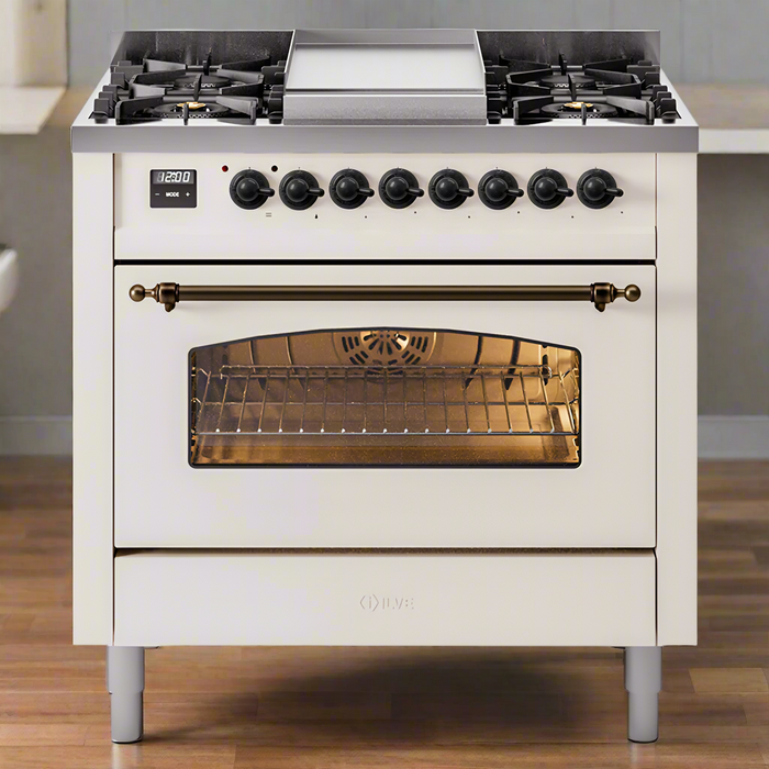 ILVE 36" Nostalgie II Dual Fuel Range with 6 Burners + Fry Top - UP36FNMP