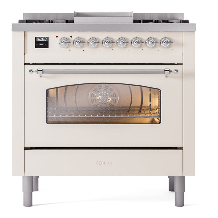 ILVE 36" Nostalgie II Dual Fuel Range with 6 Burners + Fry Top - UP36FNMP