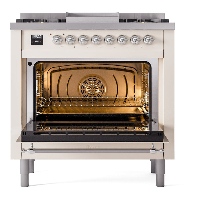 ILVE 36" Nostalgie II Dual Fuel Range with 6 Burners + Fry Top - UP36FNMP