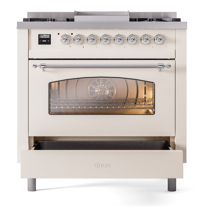 ILVE 36" Nostalgie II Dual Fuel Range with 6 Burners + Fry Top - UP36FNMP