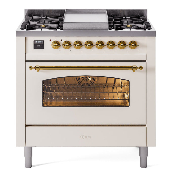 ILVE 36" Nostalgie II Dual Fuel Range with 6 Burners + Fry Top - UP36FNMP