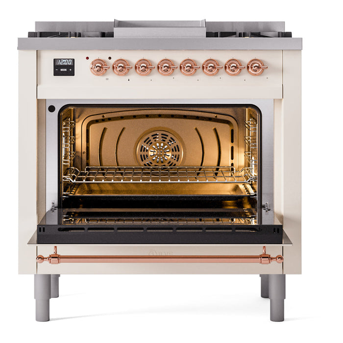 ILVE 36" Nostalgie II Dual Fuel Range with 6 Burners + Fry Top - UP36FNMP