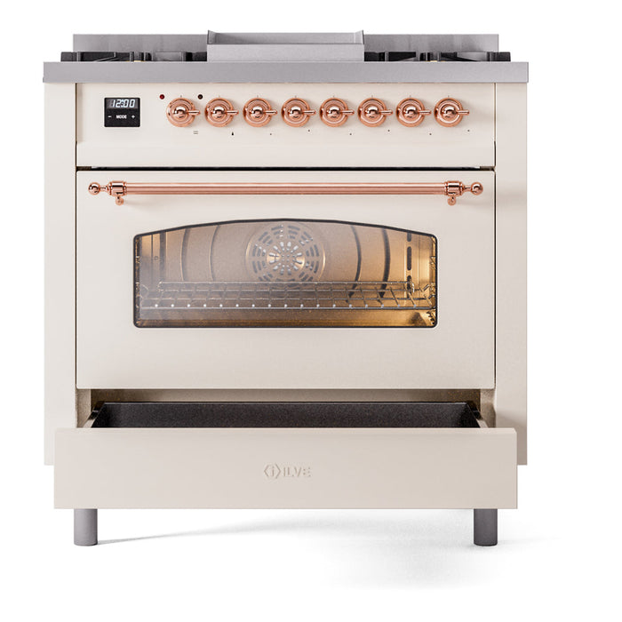 ILVE 36" Nostalgie II Dual Fuel Range with 6 Burners + Fry Top - UP36FNMP