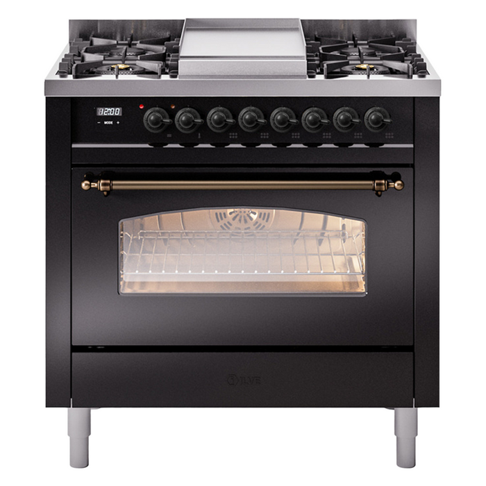 ILVE 36" Nostalgie II Dual Fuel Range with 6 Burners + Fry Top - UP36FNMP