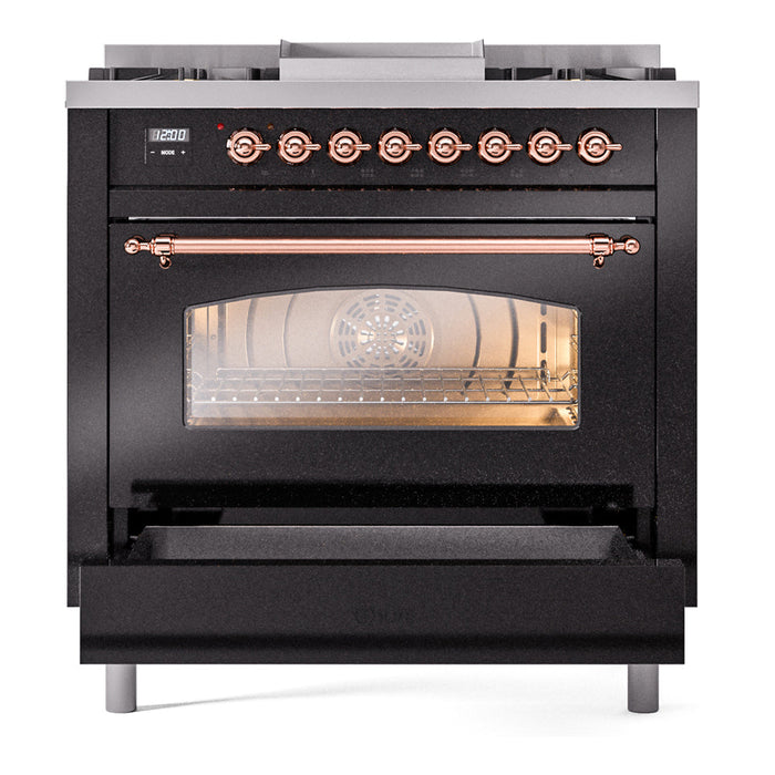 ILVE 36" Nostalgie II Dual Fuel Range with 6 Burners + Fry Top - UP36FNMP