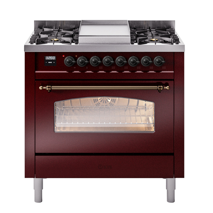 ILVE 36" Nostalgie II Dual Fuel Range with 6 Burners + Fry Top - UP36FNMP