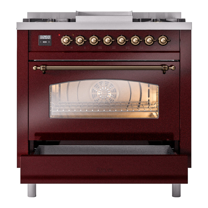 ILVE 36" Nostalgie II Dual Fuel Range with 6 Burners + Fry Top - UP36FNMP