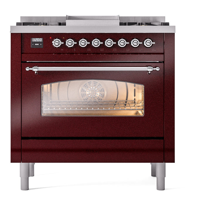 ILVE 36" Nostalgie II Dual Fuel Range with 6 Burners + Fry Top - UP36FNMP