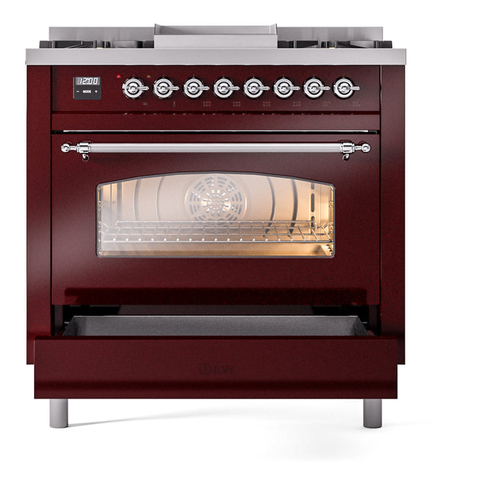 ILVE 36" Nostalgie II Dual Fuel Range with 6 Burners + Fry Top - UP36FNMP