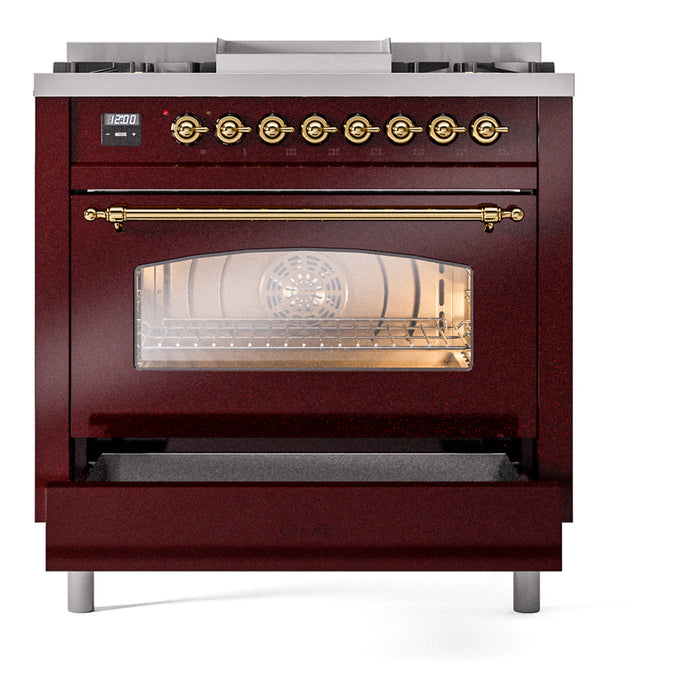 ILVE 36" Nostalgie II Dual Fuel Range with 6 Burners + Fry Top - UP36FNMP