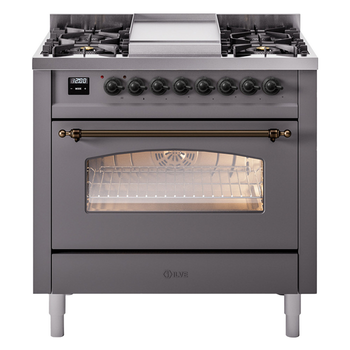 ILVE 36" Nostalgie II Dual Fuel Range with 6 Burners + Fry Top - UP36FNMP