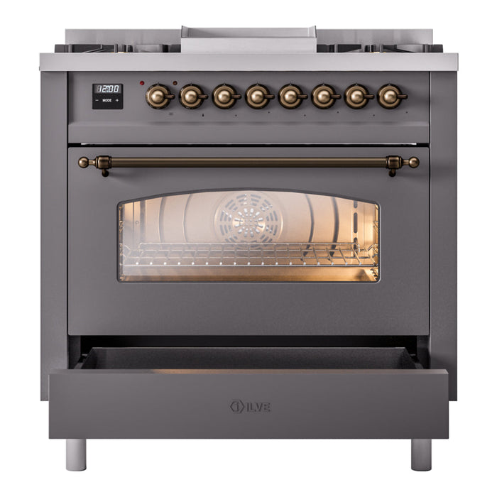 ILVE 36" Nostalgie II Dual Fuel Range with 6 Burners + Fry Top - UP36FNMP