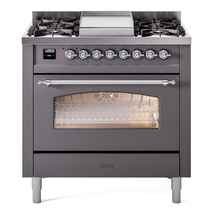 ILVE 36" Nostalgie II Dual Fuel Range with 6 Burners + Fry Top - UP36FNMP