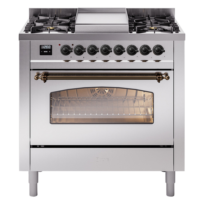 ILVE 36" Nostalgie II Dual Fuel Range with 6 Burners + Fry Top - UP36FNMP