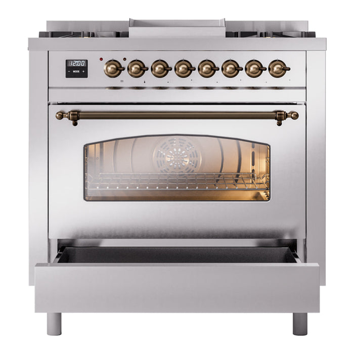 ILVE 36" Nostalgie II Dual Fuel Range with 6 Burners + Fry Top - UP36FNMP