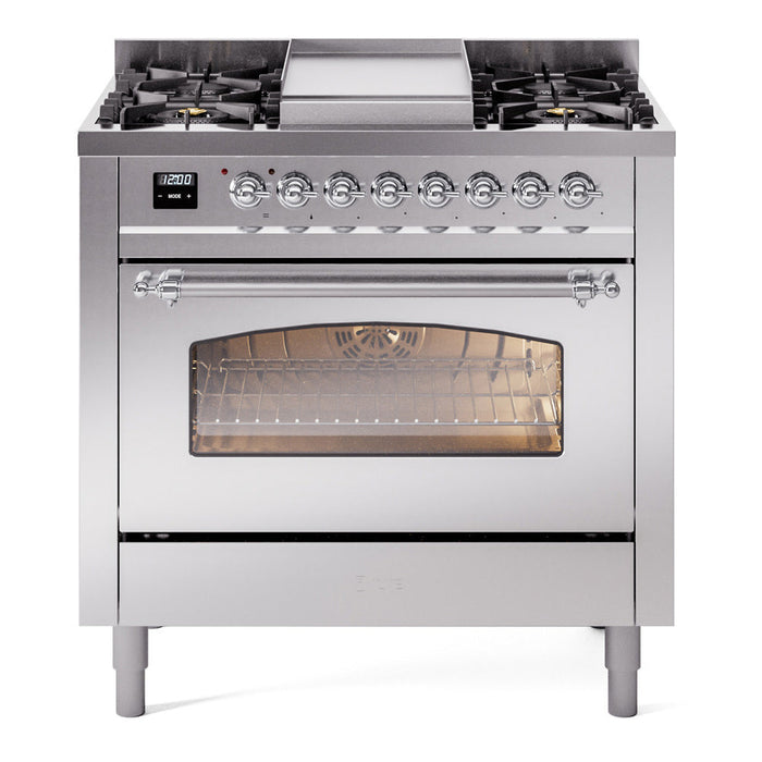 ILVE 36" Nostalgie II Dual Fuel Range with 6 Burners + Fry Top - UP36FNMP