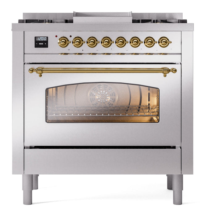 ILVE 36" Nostalgie II Dual Fuel Range with 6 Burners + Fry Top - UP36FNMP