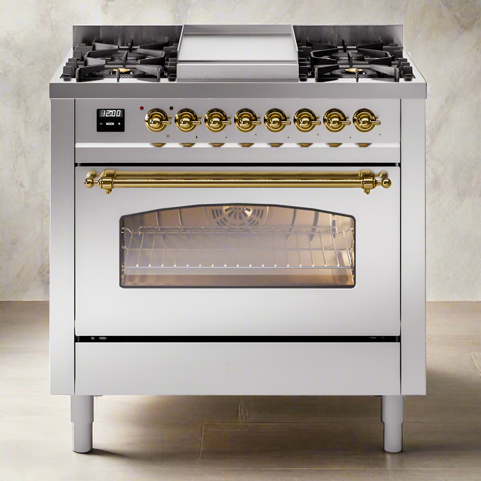 ILVE 36" Nostalgie II Dual Fuel Range with 6 Burners + Fry Top - UP36FNMP