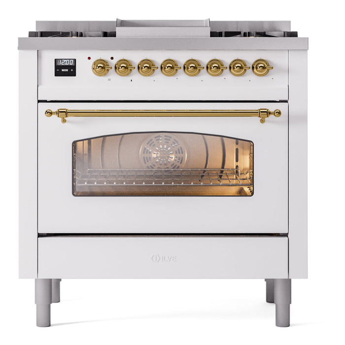 ILVE 36" Nostalgie II Dual Fuel Range with 6 Burners + Fry Top - UP36FNMP