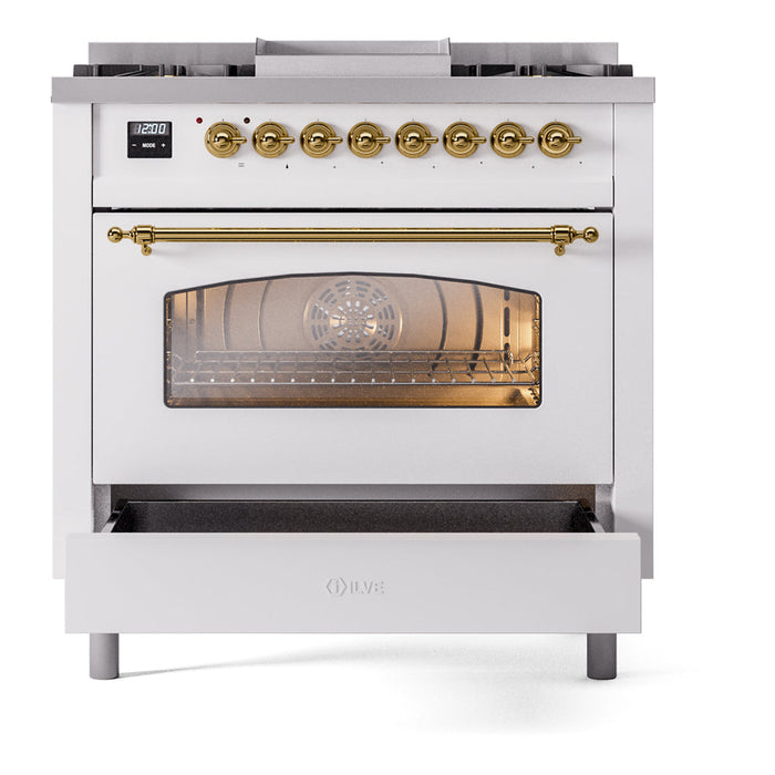 ILVE 36" Nostalgie II Dual Fuel Range with 6 Burners + Fry Top - UP36FNMP