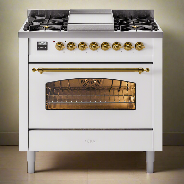 ILVE 36" Nostalgie II Dual Fuel Range with 6 Burners + Fry Top - UP36FNMP