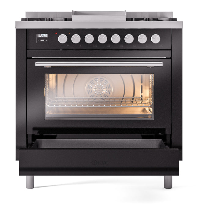 ILVE 36" Professional Plus II Dual Fuel Range with 6 Sealed Burner - UP36FWMP