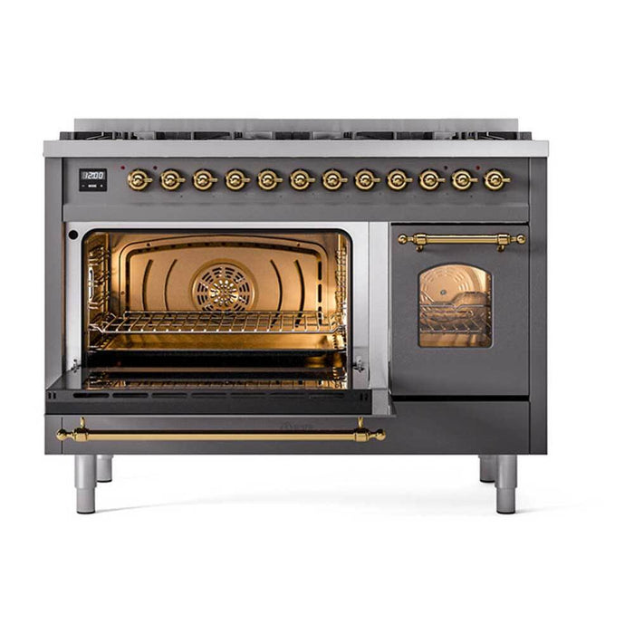 ILVE Nostalgie II 48 inch Dual Fuel Range with 8 Total Black Brass Sealed Burners (Limited Edition) - UP488NMP