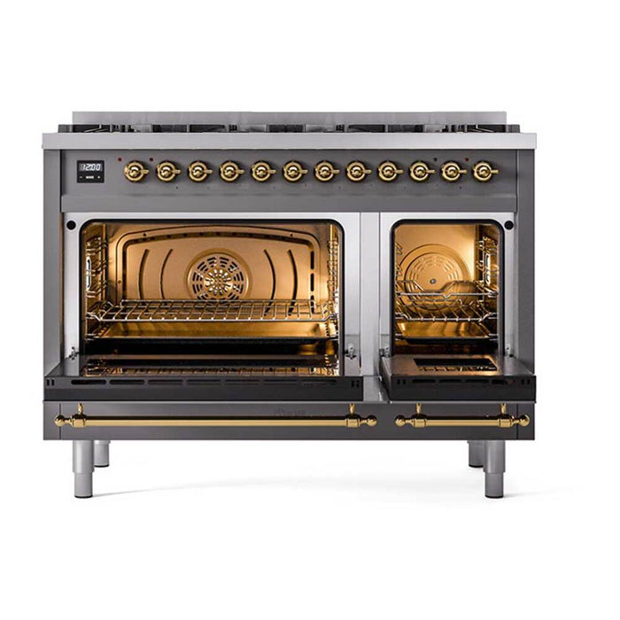 ILVE Nostalgie II 48 inch Dual Fuel Range with 8 Total Black Brass Sealed Burners (Limited Edition) - UP488NMP
