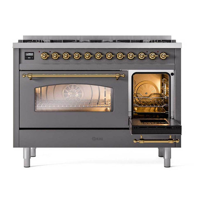 ILVE Nostalgie II 48 inch Dual Fuel Range with 8 Total Black Brass Sealed Burners (Limited Edition) - UP488NMP