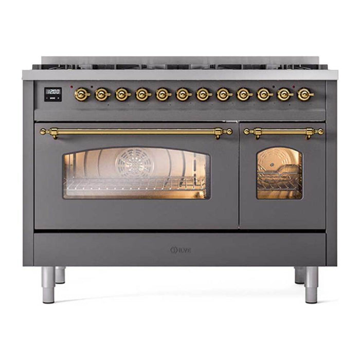 ILVE Nostalgie II 48 inch Dual Fuel Range with 8 Total Black Brass Sealed Burners (Limited Edition) - UP488NMP