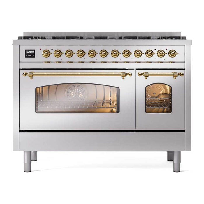ILVE Nostalgie II 48 inch Dual Fuel Range with 8 Total Black Brass Sealed Burners (Limited Edition) - UP488NMP