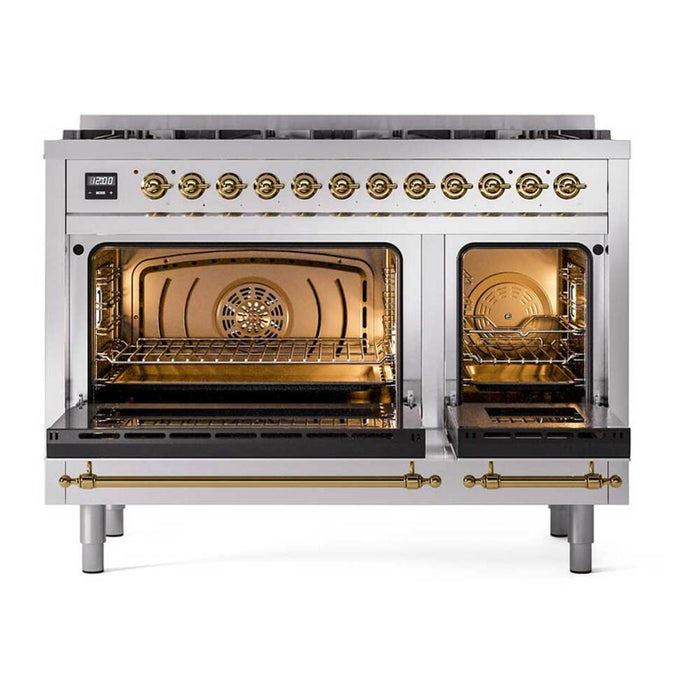 ILVE Nostalgie II 48 inch Dual Fuel Range with 8 Total Black Brass Sealed Burners (Limited Edition) - UP488NMP