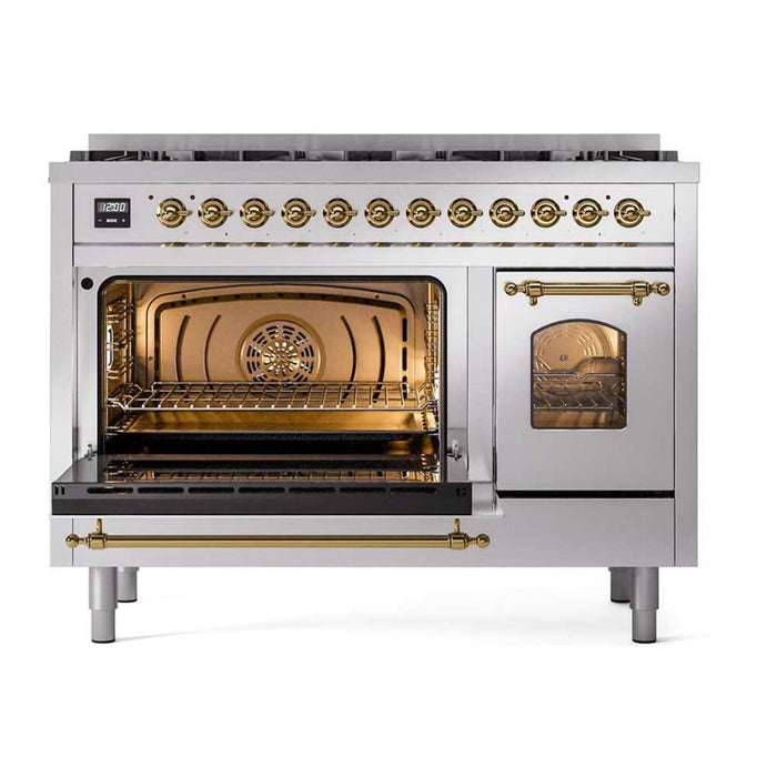 ILVE Nostalgie II 48 inch Dual Fuel Range with 8 Total Black Brass Sealed Burners (Limited Edition) - UP488NMP