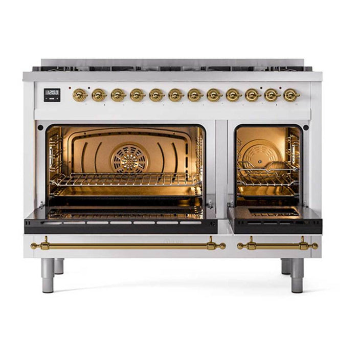 ILVE Nostalgie II 48 inch Dual Fuel Range with 8 Total Black Brass Sealed Burners (Limited Edition) - UP488NMP