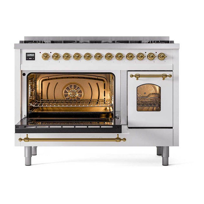 ILVE Nostalgie II 48 inch Dual Fuel Range with 8 Total Black Brass Sealed Burners (Limited Edition) - UP488NMP