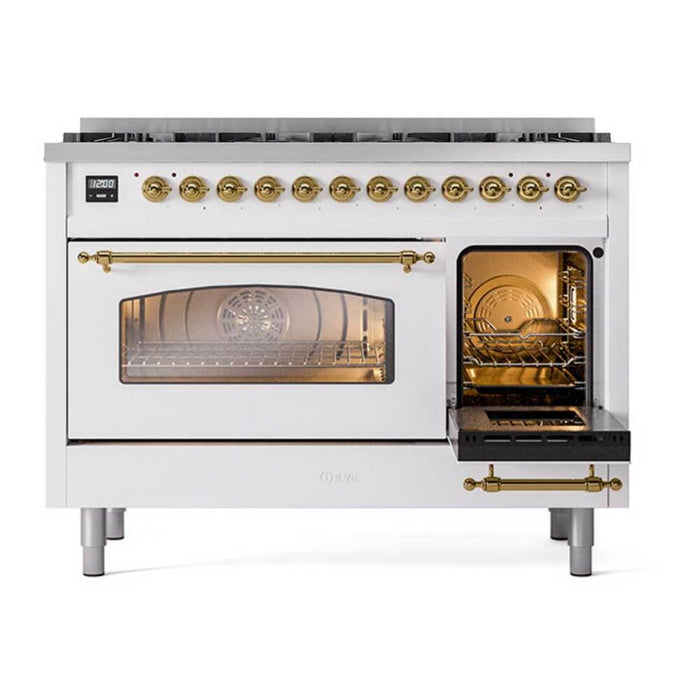 ILVE Nostalgie II 48 inch Dual Fuel Range with 8 Total Black Brass Sealed Burners (Limited Edition) - UP488NMP