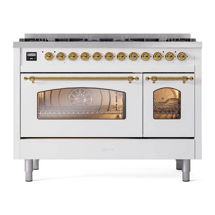 ILVE Nostalgie II 48 inch Dual Fuel Range with 8 Total Black Brass Sealed Burners (Limited Edition) - UP488NMP