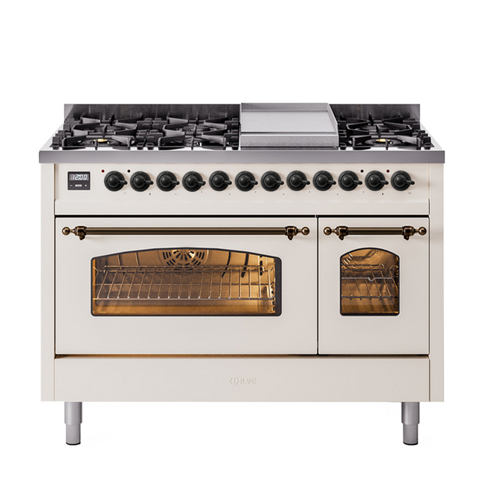 ILVE 48" Nostalgie II Dual Fuel Range with 8 Sealed Burners and Griddle - UP48FNMP