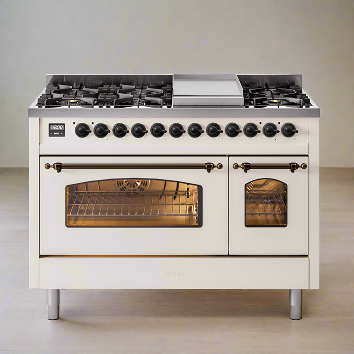ILVE 48" Nostalgie II Dual Fuel Range with 8 Sealed Burners and Griddle - UP48FNMP