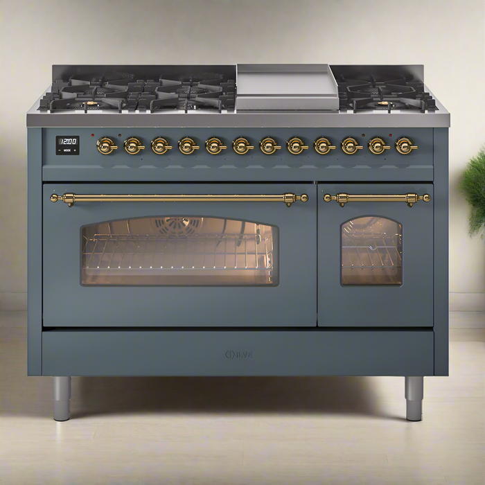 ILVE 48" Nostalgie II Dual Fuel Range with 8 Sealed Burners and Griddle - UP48FNMP