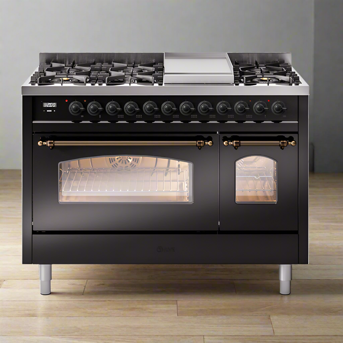 ILVE 48" Nostalgie II Dual Fuel Range with 8 Sealed Burners and Griddle - UP48FNMP