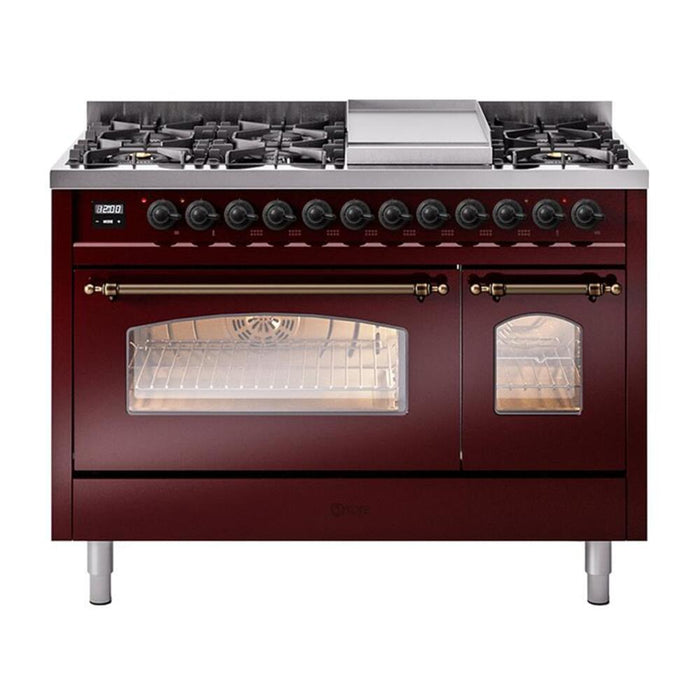 ILVE 48" Nostalgie II Dual Fuel Range with 8 Sealed Burners and Griddle - UP48FNMP