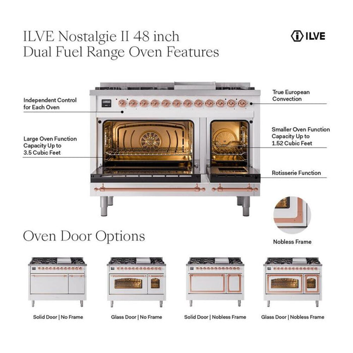 ILVE 48" Nostalgie II Dual Fuel Range with 8 Sealed Burners and Griddle - UP48FNMP